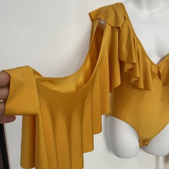 NWT Akira V Neck Long Sleeve Bodysuit YELLOW SZ S - Picture 3 of 8